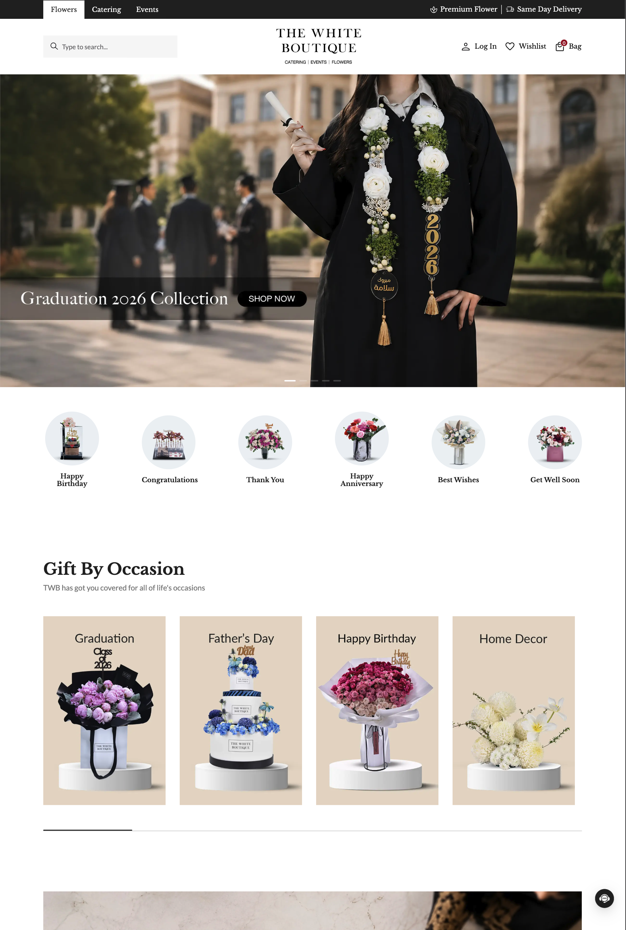 The White Boutique flowers storefront desktop landing page